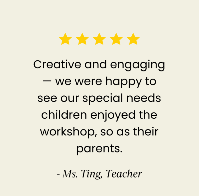 Testimonial highlighting the success of a school candle-making workshop for their special needs children.